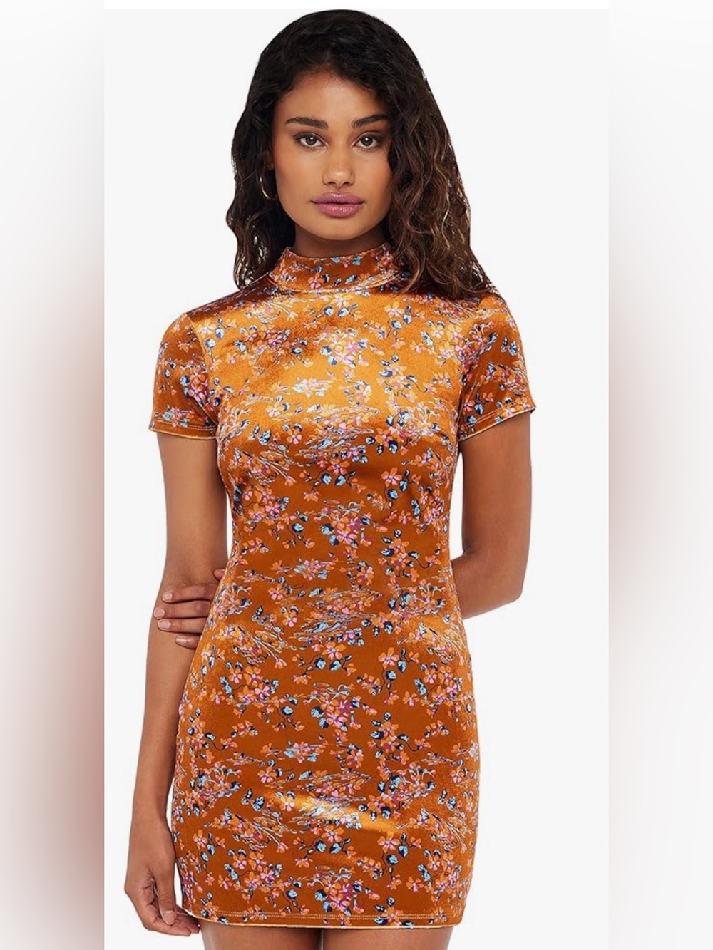 Savage X Fenty Orange Floral Satin High Neck Top